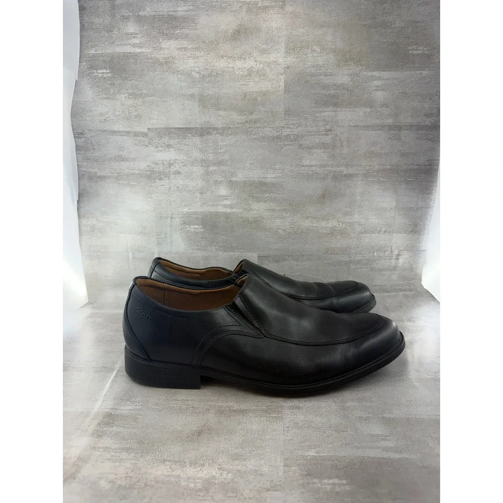 Clarks Men Tilden Free Black Leather Slip On Loafers Dress Shoes Sz 11.5 M